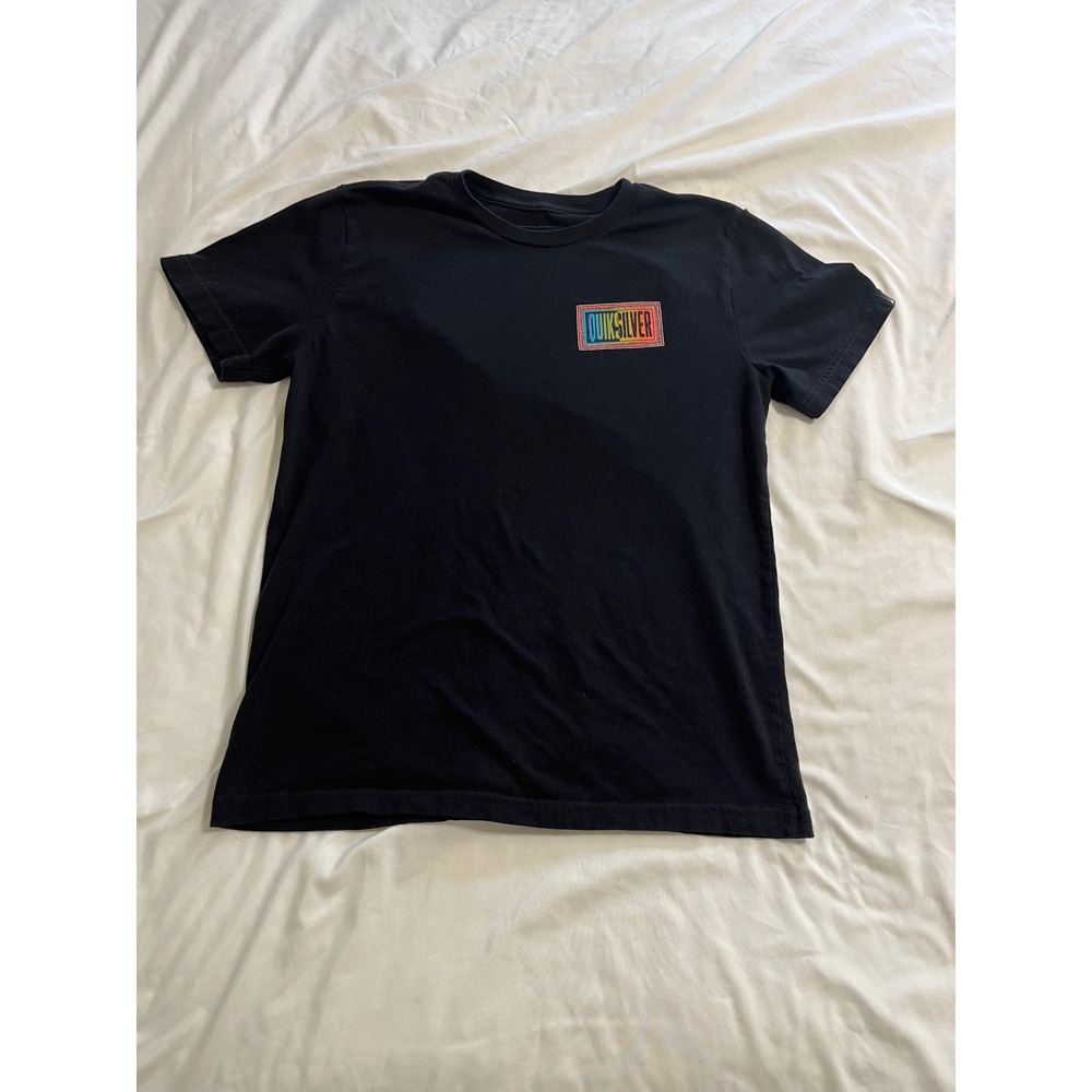 Quiksilver Mens Large Black Rainbow Logo Graphic T-Shirt Short Sleeve Cotton